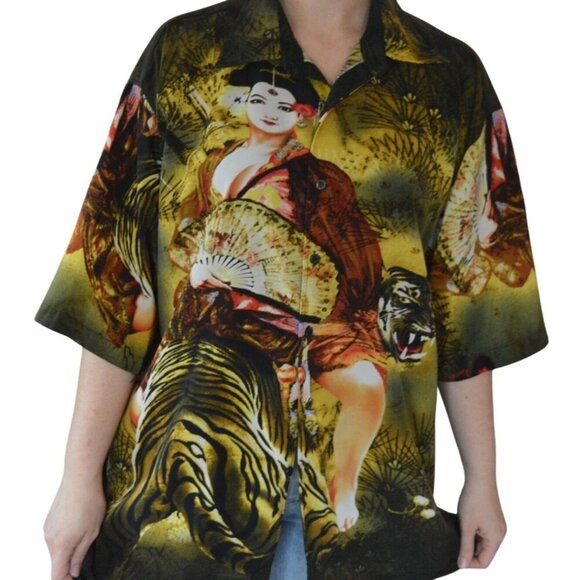 Vintage y2k Boom X Tiger Button Down Shirt Men's XXL Made in Korea - Picture 3 of 7